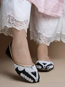JM Looks Women Zardosi Beads Work Jutti Embllished Mojari Bellies Slip-On Shoes