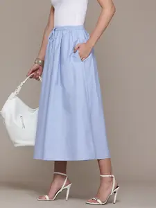 MANGO Mid-Rise Pure Cotton Flared Midi Skirt