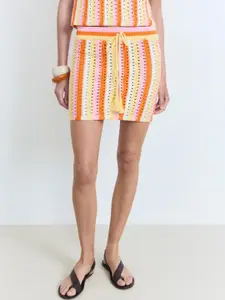 MANGO Striped Crochet Mini Skirt