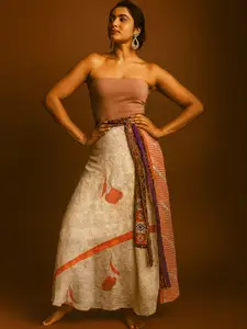 Exotic India Reversible Wrap Around Silk Printed Skirt