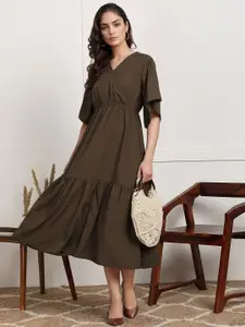 all about you Women Solid Texture Tiered Fit & Flare Midi Dress