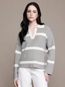 MANGO Ribbed Striped Pullover