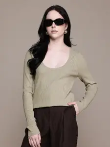 MANGO Scoop Neck Ribbed Pullover