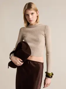 MANGO Ribbed Hooded Crop Pullover