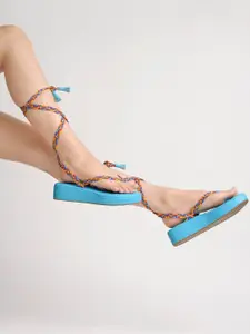 Stylestry Woven Design Open Toe Lace-Ups Comfort Gladiators