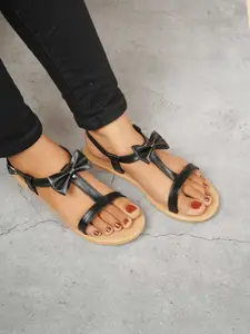 POSTCARD Women One Toe Flats with Bows