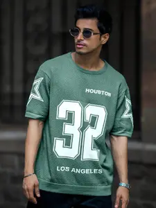 Maniac Varsity Printed Flat Knit Round Neck Cotton T-shirt