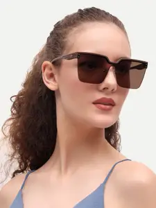 HAMILTANO WINSTON Women Brown Half Rim UV Protected Oversized Sunglasses