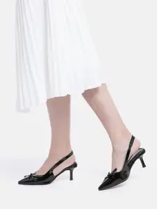 AXIUM Solid Bow Slim Heeled Pumps
