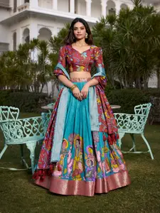 JULEE Floral Printed Ready To Wear Lehenga & Unstitched Blouse With Dupatta