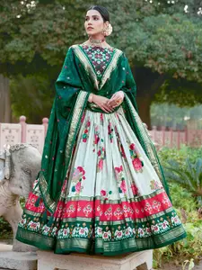 Aika Printed Foil Print Ready to Wear Lehenga & Unstitched Blouse With Dupatta