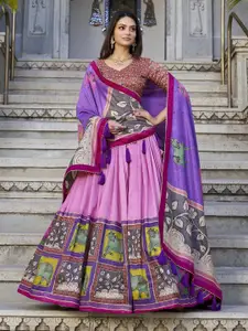 Aika Printed Kalamkari Ready to Wear Lehenga & Unstitched Blouse With Dupatta