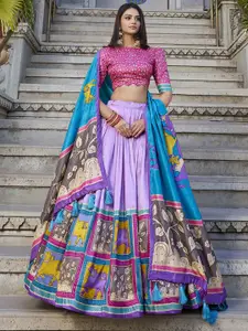 Aika Printed Kalamkari Ready to Wear Lehenga & Unstitched Blouse With Dupatta