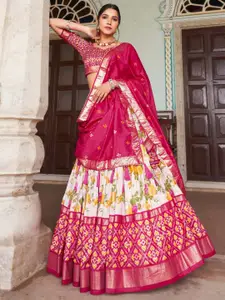 Aika Floral Printed Ready To Wear Tusser Silk Lehenga & Unstitched Blouse With Dupatta