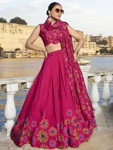 Aika Printed Foil Print Ready to Wear Lehenga & Unstitched Blouse With Dupatta