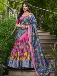 Aika Floral Printed Ready To Wear Tusser Silk Lehenga & Unstitched Blouse With Dupatta