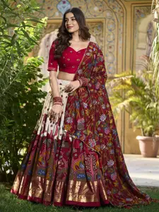 Aika Floral Printed Ready To Wear Tusser Silk Lehenga & Unstitched Blouse With Dupatta
