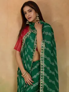 Saree mall Bandhani Printed Sequinned Pure Chiffon Leheriya Sarees