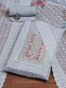 Biba Floral Embroidered Thread Work Pure Cotton Unstitched Dress Material