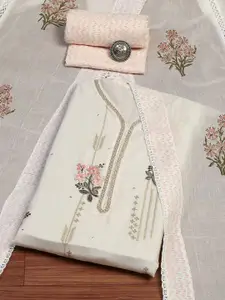 Biba Floral Embroidered Thread Work Pure Cotton Unstitched Dress Material