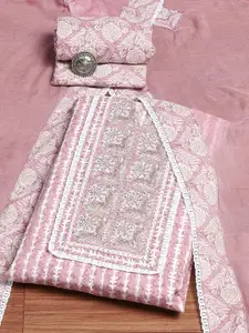 Biba Floral Printed Sequinned Pure Cotton Unstitched Dress Material