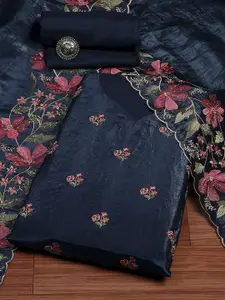 Biba Floral Embroidered Thread Work Tissue Unstitched Dress Material