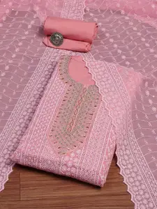 Biba Floral Embroidered Thread Work Pure Cotton Unstitched Dress Material