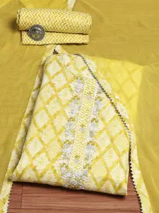 Biba Floral Printed Beads and Stones Pure Cotton Unstitched Dress Material