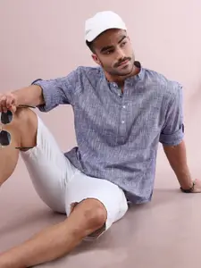 FILORI STUDIO Men's Mandarin Collar Woven Design Short Kurta