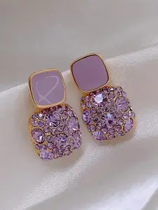 Celestique Korean Zircon Studded Square Shaped Drop Earrings