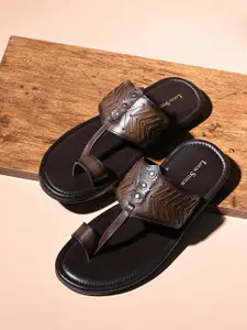 LOUIS STITCH Men Kolhapuri Style Lightweight Toe Ring Leather Sandals
