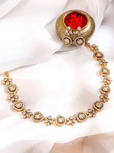 Rubans 22K Gold-Plated White Cubic Zirconia Floral Vine Necklace Set with Earrings