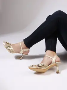 TRYME Women Embellished Kitten Heel Sandals