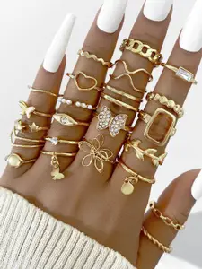 Shining Diva Fashion Set Of 23 Gold-Plated Crystal Studded Finger Rings