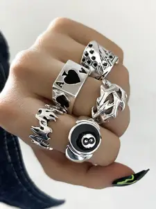 Shining Diva Fashion Set Of 5 Silver-Plated Hypoallergenic Finger Rings