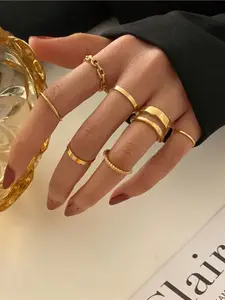 Shining Diva Fashion Set Of 7 Gold-Plated Rings