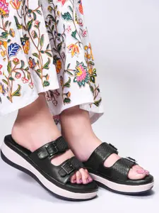 JodyHub Women Textured Block Sandals with Buckle