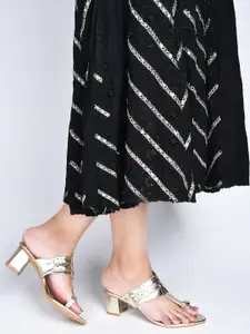 TRYME Women Metallic Open Toe Block Sandals