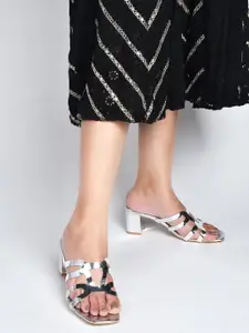 TRYME Women Metallic Party Block Heel Sandals