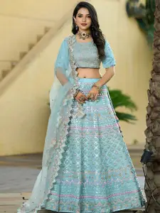 ODETTE Floral Embroided Semi-Stitched Lehenga & Unstitched Blouse With Dupatta