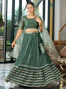 ODETTE Geometric Embroidered Semi-Stitched Lehenga & Unstitched Blouse With Dupatta