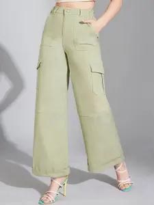 Life With Pockets Women Wide Leg High-Rise Stretchable Cargo Jeans