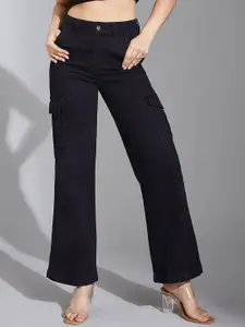 Life With Pockets Women Wide Leg High-Rise Heavy Fade Stretchable Cargo Styles Jeans