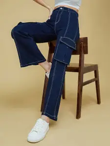 Life With Pockets Women Wide Leg Mid-Rise Stretchable Cotton Cargo Jeans