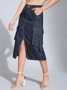 Life With Pockets Front Slit Cargo Midi Skirt