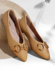 DressBerry Women Textured Pointed Toe Mojaris Flats with Buckles