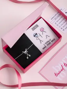 Zavya 925 Sterling Silver Rhodium-Plated CZ-Studded Buttefly Charm Anklet Gift Hamper