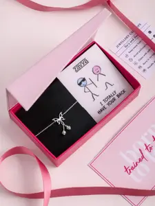 Zavya 925 Sterling Silver Rhodium-Plated CZ-Studded Buttefly Charm Anklet Gift Hamper