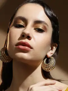 SOHI Gold-Plated Contemporary The Chunky-Dotted Hoop Earrings