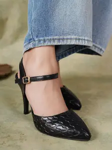 DressBerry Women Textured Pointed Toe Slim Heeled Pumps